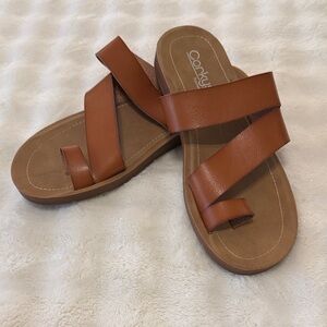 Corkys Tan Leather Slide Sandals